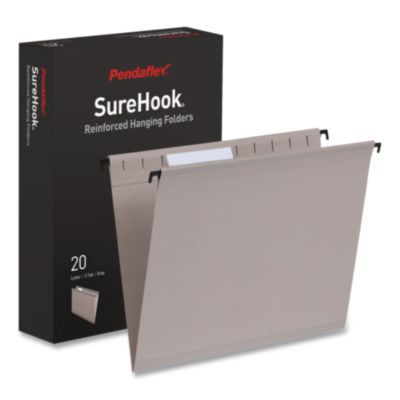 Surehook Hanging Folders, Letter Size, 1/3-Cut Tabs, Light Gray, 20/Box