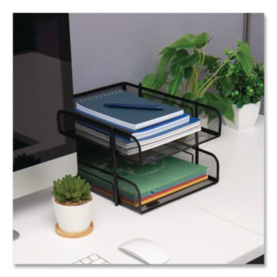 Metal Mesh Stackable Letter Tray, 2-Tier, Letter Size, 10.5 x 13.25 x 7.5, Black
