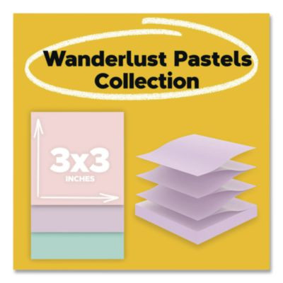 Recycled Pop-Up Notes In Wanderlust Pastel Colors, Cabinet Pack, 3" x 3", Assorted Colors, 70 Sheets/Pad, 18 Pads/Pack