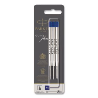 Quinkflow Refill For Parker Ballpoint Pen, Medium Conical Tip, Blue Ink, 3/Pack