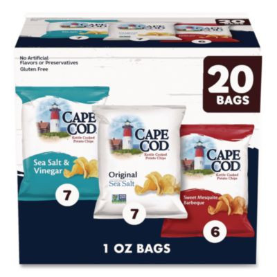 Gluten-Free Potato Chips Variety Pack, Sea Salt And Vinegar/Sweet Mesquite Barbeque/Original Sea Salt, 1 Oz Bag, 20/Carton