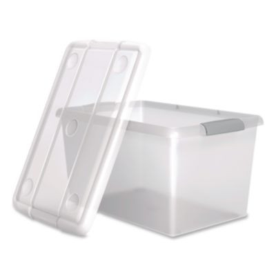 Store And Slide Latching Lid Storage Bin, 61 Qt, 15.55 x 23.42 x 12.99, Clear