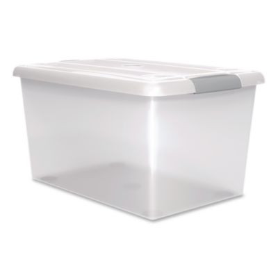 Store And Slide Latching Lid Storage Bin, 61 Qt, 15.55 x 23.42 x 12.99, Clear
