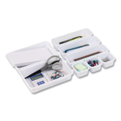 Eight-Piece Plastic Drawer Organizer, White