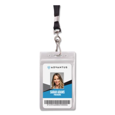 Resealable Badge Holders Combo Pack, 36" Lanyard, Vertical, Transparent Frost 3.68" x 5" Holder, 2.38" x 3.75" Insert, 20/Pk