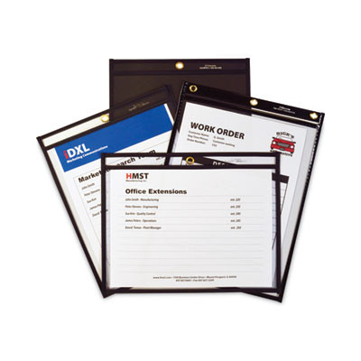 Super Heavyweight Plus Stitched Shop Ticket Holders, Top Load 9 x 12 Insert, Clear Front, Black Border, 15/Box