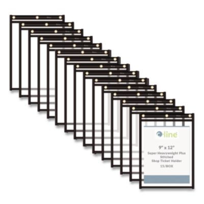 Super Heavyweight Plus Stitched Shop Ticket Holders, Top Load 9 x 12 Insert, Clear Front, Black Border, 15/Box
