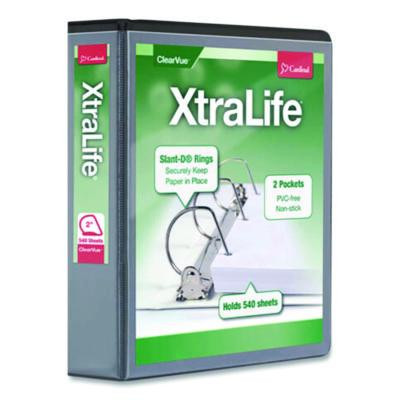 Xtralife Clearvue Non-Stick Slant-D Ring Binder, 3 Rings, 2" Capacity, 11 x 8.5, Black