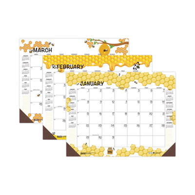 Recycled Honeycomb Desk Pad Calendar, Honeycomb Artwork, 18.5 x 13, White/Multicolor Sheets, 12-Month (Jan To Dec): 2026