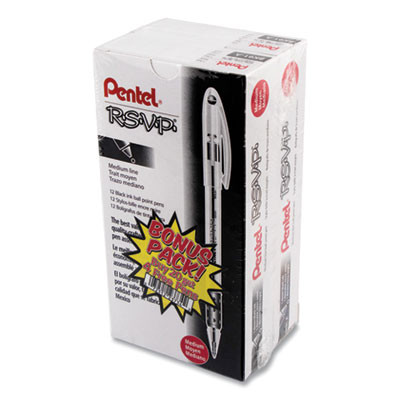 R.s.v.p. Ballpoint Pen Value Pack, Stick, Medium 1 Mm, Black Ink, Clear/Black Barrel, 24/Pack