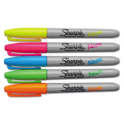 Neon Permanent Markers, Fine Bullet Tip, Assorted Colors, 5/Pack