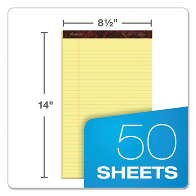 Gold Fibre Quality Writing Pads, Wide/Legal Rule, (50) Canary Yellow 8.5 x 14 Sheets, Dozen