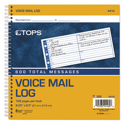 Voice Message Log Books, One-Part (No Copies), 8 x 1, 8 Forms/Sheet, 800 Forms Total
