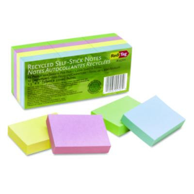 100% Recycled Self-Stick Notes, 1.5" x 2", Assorted Pastel Colors, 100 Sheets/Pad, 12 Pads/Pack
