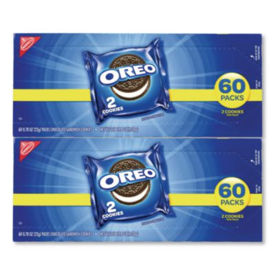 Oreo Chocolate Sandwich Cookies, Chocolate, 2 Cookies/Packet, 60 Packets/Box, 2 Boxes/Carton