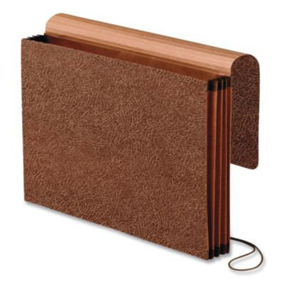 Premium Reinforced Expanding Wallet, 3.5" Expansion, 1 Section, Elastic Cord Closure, Legal Size, Red Fiber, 5/Box