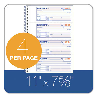 Multipart Money/Rent Receipt Book, Two-Part Carbonless, 7.13 x 2.75, 4 Forms/Sheet, 200 Forms Total