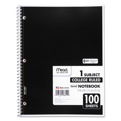 Spiral Notebook, 1-Subject, Medium/College Rule, Randomly Assorted Cover Color, (100) 11 x 8 Sheets