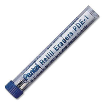 Eraser Refills For Pentel Champ, E-Sharp, Jolt, Icy And Quicker Clicker Pencils, Cylindrical Rod, White, 5/Tube