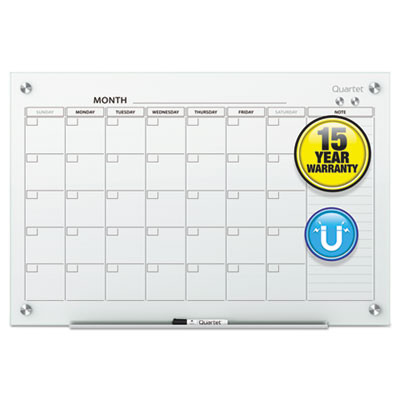 Infinity Magnetic Glass Calendar Board, Monthly Planning/Scheduling, 48" x 36", White Surface