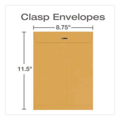 Clasp Envelope, 32 Lb Bond Weight Kraft, #87, Square Flap, Clasp/Gummed Closure, 8.75 x 11.5, Brown Kraft, 100/Box