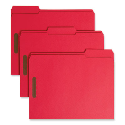 Top Tab Colored Fastener Folders, 1/3-Cut Tab: Assorted, Expands 0.75", 2 Fasteners, Letter Size, Red, 50/Box