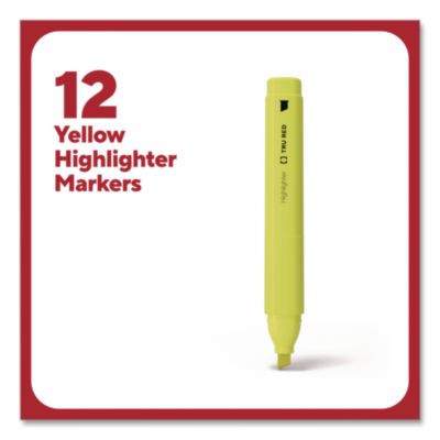 Tank Highlighters With Grip, Fluorescent Yellow Ink, Chisel Tip, Yellow Barrel, Dozen