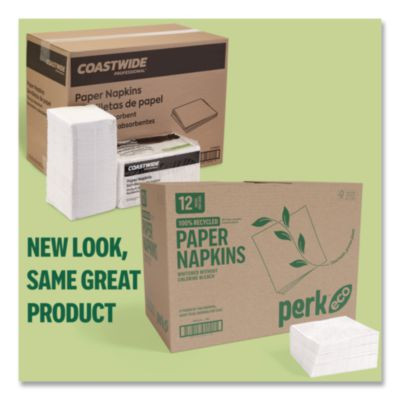 Eco Recycled Paper Napkins, 1-Ply, 12.75 x 11.25, White, 400/Pack, 12 Packs/Carton