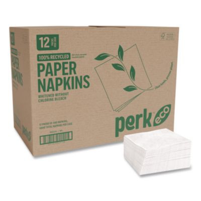 Eco Recycled Paper Napkins, 1-Ply, 12.75 x 11.25, White, 400/Pack, 12 Packs/Carton