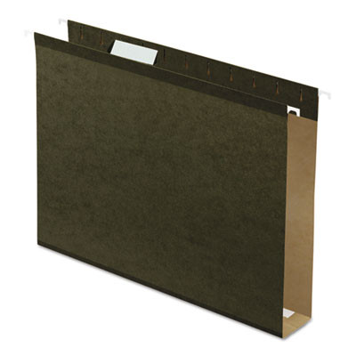 Extra-Capacity Reinforced Hanging File Folders With Box Bottom, 2" Capacity, Letter Size, 1/5-Cut Tabs, Green, 25/Box