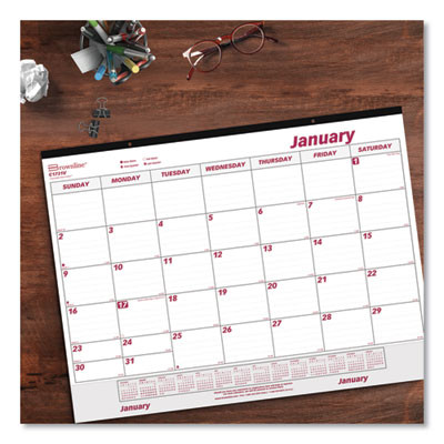 Monthly Desk Pad Calendar, 22 x 17, White/Burgundy Sheets, Black Binding, Clear Corners, 12-Month (Jan To Dec): 2026