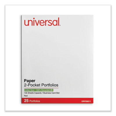 Two-Pocket Portfolios With Textured Covers, Accommodates 11 x 8.5 Sheets, Red, 25/Box