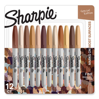 Fine Tip Permanent Marker, Portrait Colors, Fine Bullet Tip, Assorted, 12/Pack