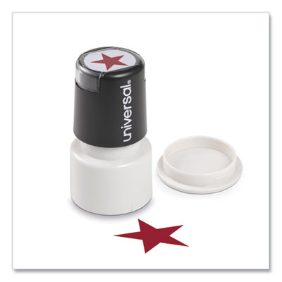 Round Message Stamp, Star, Pre-Inked/Re-Inkable, Red