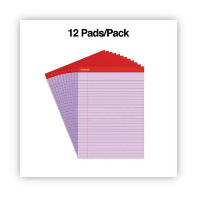 Colored Perforated Ruled Writing Pads, Wide/Legal Rule, (50) Orchid 8.5 x 11 Sheets, Dozen