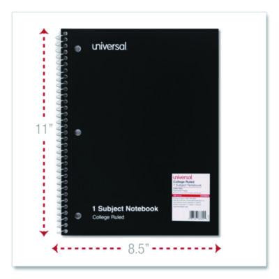 Wirebound Notebook, 1-Subject, Medium/College Rule, Black Cover, (100) 11 x 8.5 Sheets
