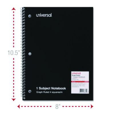 Wirebound Notebook, 1-Subject, Quadrille Rule (4 Sq/In), Black Cover, (70) 10.5 x 8 Sheets