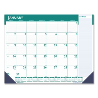 Express Track Monthly Desk Pad Calendar, 22 x 17, White/Teal Sheets, Teal Binding, 13-Month: Jan 2026 To Jan 2027