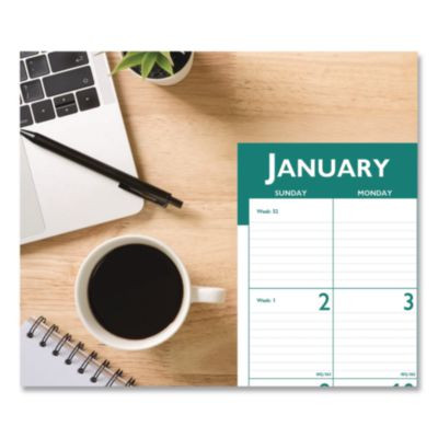 Express Track Monthly Desk Pad Calendar, 22 x 17, White/Teal Sheets, Teal Binding, 13-Month: Jan 2026 To Jan 2027