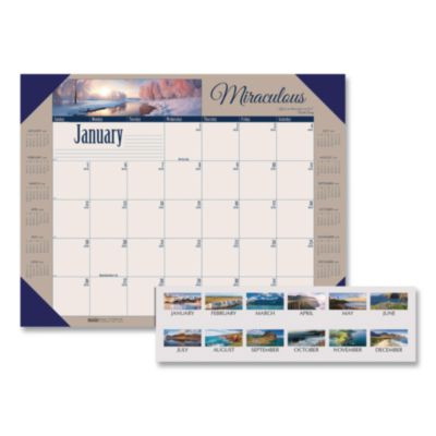 Earthscapes Recycled Monthly Desk Pad Calendar, Motivational Photos, 22 x 17, Blue Binding/Corners, 12-Month (Jan-Dec): 2026