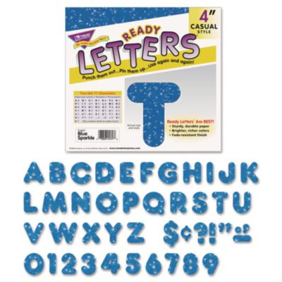 Ready Letters Sparkles Letter Set, 4" Tall, Blue Sparkle Characters, 71/Set