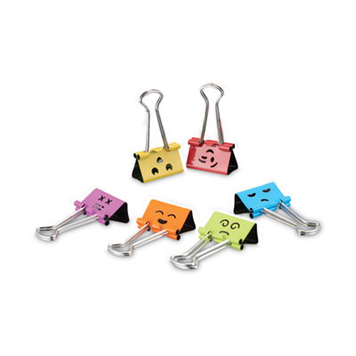 Emoji Themed Binder Clips With Storage Tub, Medium, Assorted Colors, 42/Pack