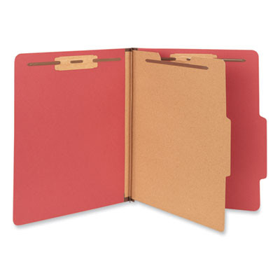 Pressboard Classification Folders, 2/5-Cut Tab, Expands 2", 1 Divider, 4 Fasteners, Letter Size, Ruby Red, 10/Box