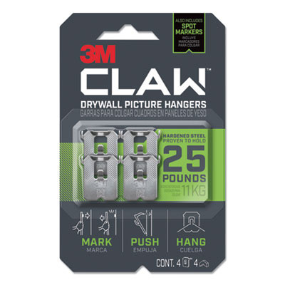 Claw Drywall Picture Hanger, Stainless Steel, 25 Lb Capacity, 4 Hooks And 4 Spot Markers,