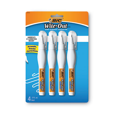 Wite-Out Shake 'n Squeeze Correction Pen, Needle Tip, 0.27 Oz, White, 4/Pack