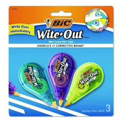 Wite-Out Brand Mini Correction Tape, Non-Refillable, 0.2" x 26.2 Ft, White Tape, Assorted Dispenser Colors, 3/Pack