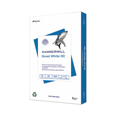 Great White 30 Recycled Print Paper, 92 Bright, 20 Lb Bond Weight, 11 x 17, White, 500/Ream