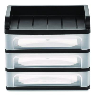Medium Three-Drawer Desktop Storage, 3 Sections, Letter Size Files, 14.25 X 11.88 X 11.25, Black/Clear