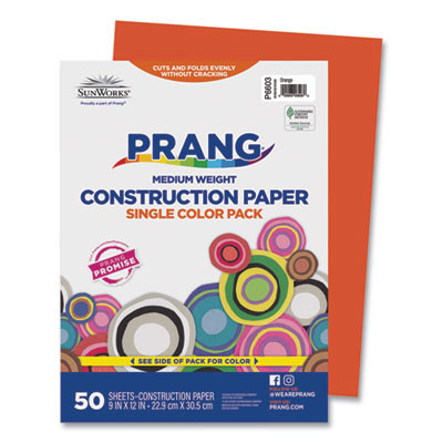 Sunworks Construction Paper, 50 Lb Text Weight, 9 x 12, Orange, 50/Pack