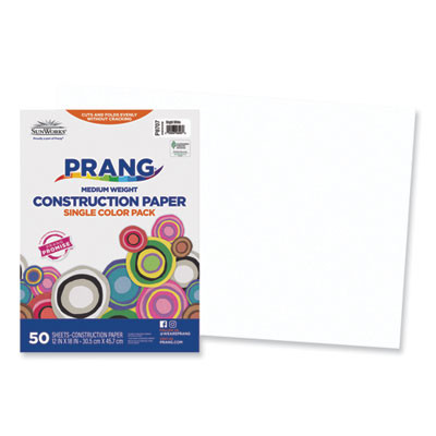 Sunworks Construction Paper, 50 Lb Text Weight, 12 x 18, Bright White, 50/Pack